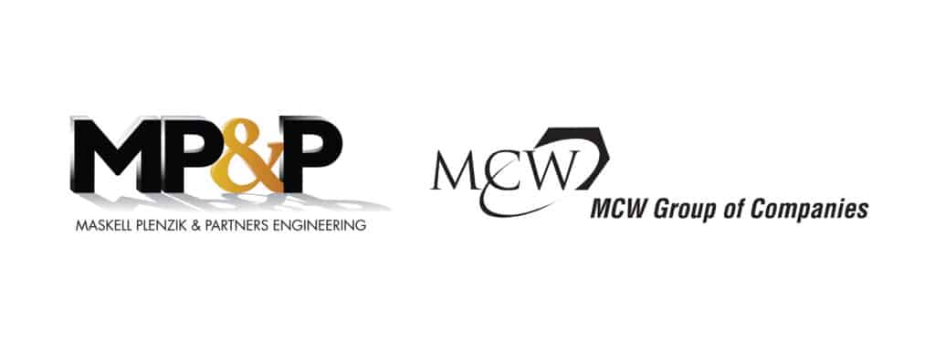 Logos of "Maskell Plenzik & Partners Engineering" on the left and "MCW Group of Companies" on the right, featuring bold typography and respective design elements.
